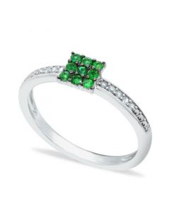 Emerald (1/5 ct. t.w.) and Diamond (1/20 ct. t.w.) Stackable Ring  in Sterling Silver