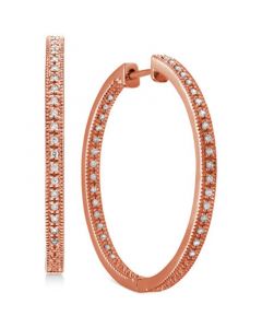 Diamond Medium Milgrain In & Out Hoop Earrings (1/4 ct. t.w.)in 14k Rose Gold-Plated Sterling Silver, 1.1"