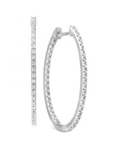 Diamond Medium Skinny Hoop Earrings (1/4 ct. t.w.) in 14k White Gold-Plated Sterling Silver, 1.1"