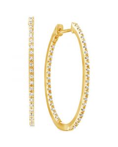 Diamond Medium In & Out Hoop Earrings (1/4 ct. t.w.) in 14k Gold-Plated Sterling Silver, 1.1"