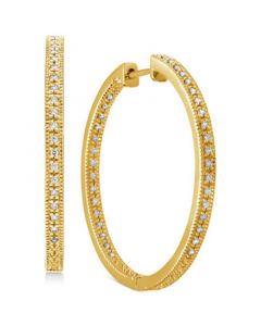 Diamond Medium In & Out Milgrain Hoop Earrings (1/4 ct. t.w.) in 14k Gold-Plated Sterling Silver, 1.1"