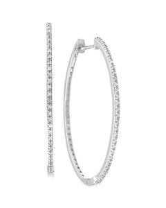 Diamond Medium In & Out Skinny Hoop Earrings (1/5 ct. t.w.) in 10k White Gold, 1.3"