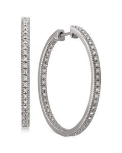 Diamond Medium In & Out Hoop Earrings (1/4 ct. t.w.) in 14k White Gold-Plated Sterling Silver, 1.1"