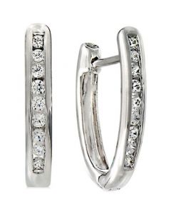 Diamond Extra Small Hoop Earrings (1/6 ct. t.w.) in 10k White Gold, 0.43"