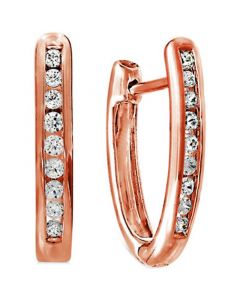 Diamond Extra Small Hoop Earrings (1/6 ct. t.w.) in 10k Rose Gold, 0.43"