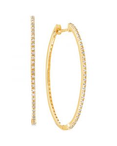 Diamond Medium Skinny Hoop Earrings (1/5 ct. t.w.) in 10k Gold, 1.3"