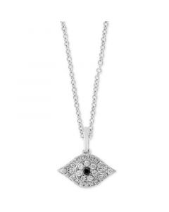 EFFY® Black Diamond Accent & Diamond (1/6 ct. t.w.) Evil Eye 18" Pendant Necklace in Sterling Silver