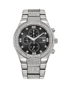 Men's Chronograph Eco-Drive Crystal Stainless Steel Bracelet Watch 42mm