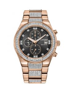 Men's Eco-Drive Crystal Rose Gold-Tone Stainless Steel Bracelet Watch 42mm