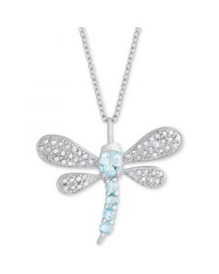 Blue Topaz (3/4 ct. t.w.) & Diamond Accent Dragonfly 18" Pendant Necklace in Sterling Silver