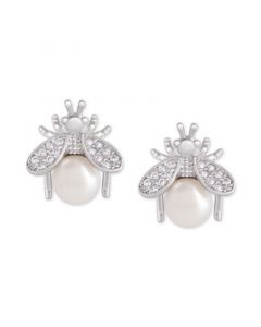 Mother-of-Pearl & Cubic Zirconia Bee Stud Earrings in Sterling Silver