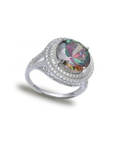 Multi Colored Cubic Zirconia Double Pave Row Ring (7-1/2 ct. t.w.) In Sterling Silver