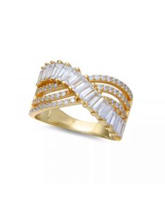 Cubic Zirconia Triple Row Baguette & Pave Crossover Ring (3 ct. t.w.) in Sterling Silver or 18K Gold over Sterling Silver