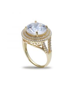 Cubic Zirconia Double Pave Halo Ring (7-1/2 ct. t.w.) in 18K Gold Plated Sterling Silver