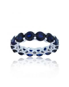 Created Blue Spinel Eternity Band in Rhodium Plated Sterling Silver