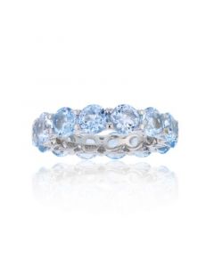 Created Light Blue Spinel Eternity Band in Rhodium Plated Sterling Silver