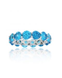 Blue Cubic Zirconia Eternity Band in Rhodium Plated Sterling Silver