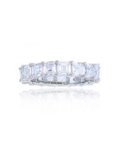 White Princess Cut Cubic Zirconia Eternity Band in Rhodium Plated Sterling Silver