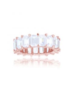 White Cubic Zirconia Eternity Band in 14k Rose Gold Plated Sterling Silver