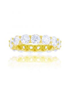 White Cubic Zirconia Eternity Band in 14k Yellow Gold Plated Sterling Silver