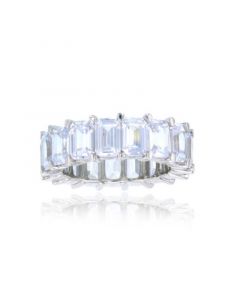 White Emerald Cut Cubic Zirconia Eternity Band in Rhodium Plated Sterling Silver