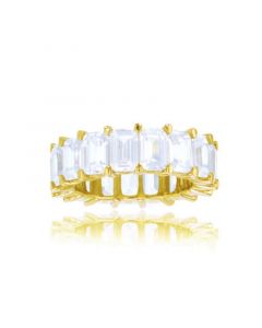 White Emerald Cut Cubic Zirconia Eternity Band in 14k Yellow Gold Plated Sterling Silver