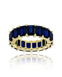 Created Blue Spinel Emerald Cut Eternity Band in 14k Yellow Gold Plated Sterling Silver