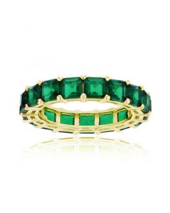 Green Princess Cut Cubic Zirconia Eternity Band in 14k Yellow Gold Plated Sterling Silver