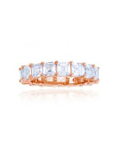 White Princess Cut Cubic Zirconia Eternity Band in 14k Rose Gold Plated Sterling Silver