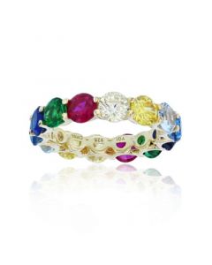 Rainbow Colored Cubic Zirconia Eternity Band in 14k Yellow Gold Plated Sterling Silver