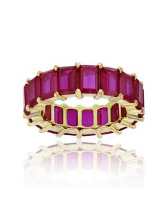 Red Cubic Zirconia Eternity Band in 14k Yellow Gold Plated Plated Sterling Silver