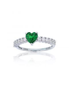 Red, Green, Purple, or White Heart Cubic Zirconia Ring in Rhodium Plated Sterling Silver