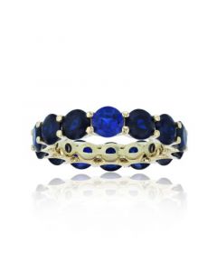 Created Blue Spinel Eternity Band in 14k Yellow Gold Plated Sterling Silver