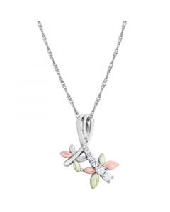 Cubic Zirconia Dragonfly Pendant 18" Necklace in Sterling Silver with 12K Rose and Green Gold