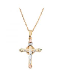 Crucifix Pendant in 10k Yellow Gold with 12k Rose and Green Gold