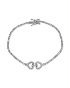 Cubic Zirconia Double Heart Tennis Bracelet in Sterling Silver, Created for Macy's