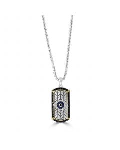 EFFY® Men's Multi Sapphire (1/4 ct. t.w.) Evil Eye Pendant in Sterling Silver and 14k Yellow Gold