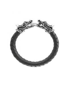 EFFY® Men's Black Onyx Dragon 8" Bracelet in Leather and Sterling Silver