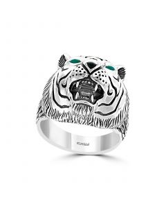 EFFY® Men's Green Agate and Onyx Tiger Ring in Sterling Silver