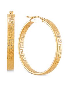 Medium Greek Key Hoop Earrings in 14k Gold, 30mm