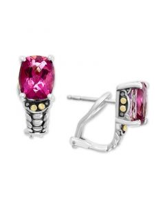 EFFY® Pink Topaz Omega Back Earrings (7-1/6 ct. t.w.) in Sterling Silver & 18k Gold