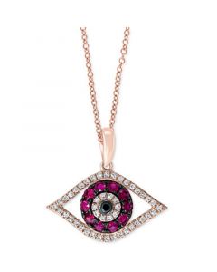 EFFY® Ruby (1/4 ct. t.w.) & Diamond (1/8 ct. t.w.) 18" Evil Eye Pendant Necklace in 14k Rose Gold or 14k White Gold