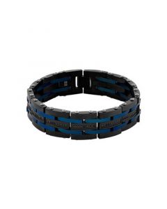 Men's 1 Carat Black Diamond Link 8 3/4" Bracelet in Black and Blue IP Stainless Steel