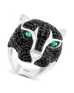 EFFY® Black Spinel (5-7/8 ct. t.w.) & Green Onyx Panther Statement Ring in Sterling Silver