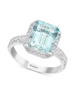 EFFY® Aquamarine (3-1/10 ct. t.w.) & Diamond (1/2 ct. t.w.) Emerald-Cut Halo Ring in 14k White Gold