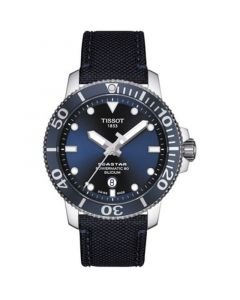 Men's Swiss Automatic T-Sport Seastar 1000 Powermatic 80 Silicium Blue Fabric Strap Diver Watch 43mm