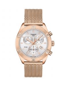 Women's Swiss Chronograph PR 100 Sport Chic T-Classic Rose Gold-Tone Stainless Steel Mesh Bracelet Watch 38mm