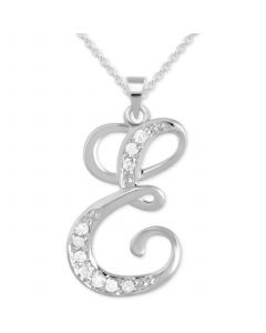 Diamond E Initial 18" Pendant Necklace (1/10 ct. t.w.) in Sterling Silver