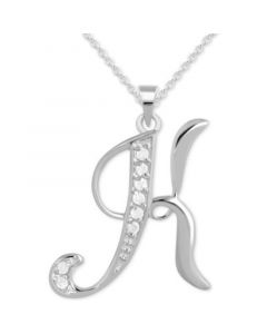 Diamond K Initial 18" Pendant Necklace (1/10 ct. t.w.) in Sterling Silver