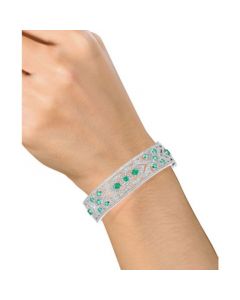 Emerald(2-1/2 c.t. t.w.) & Diamond(1/3 c.t. t.w.) Bangle Bracelet in Sterling Silver